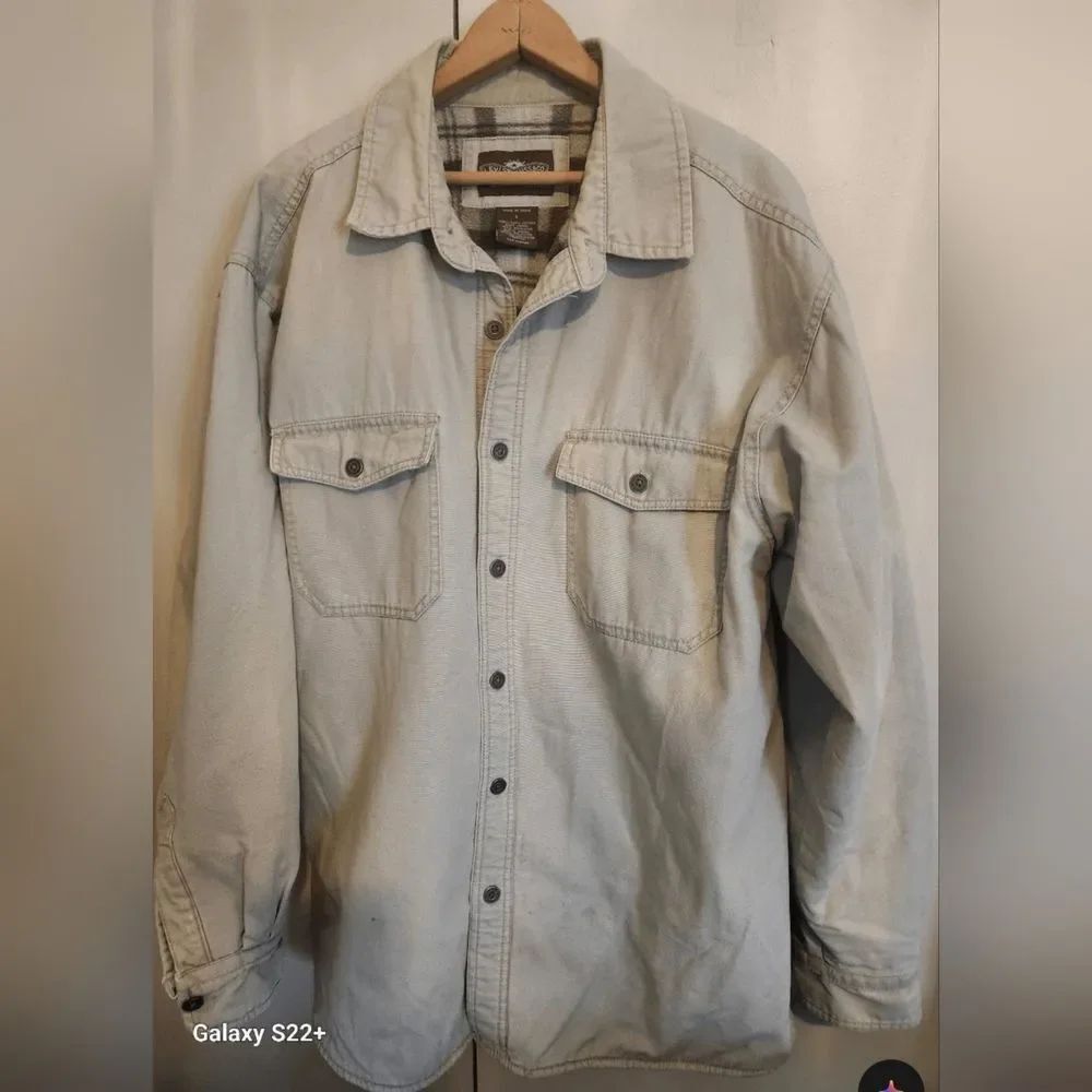 O42 Levi Strauss & CO Mens Cream Button-Up Work Barn Jacket Brown & Cream Lining